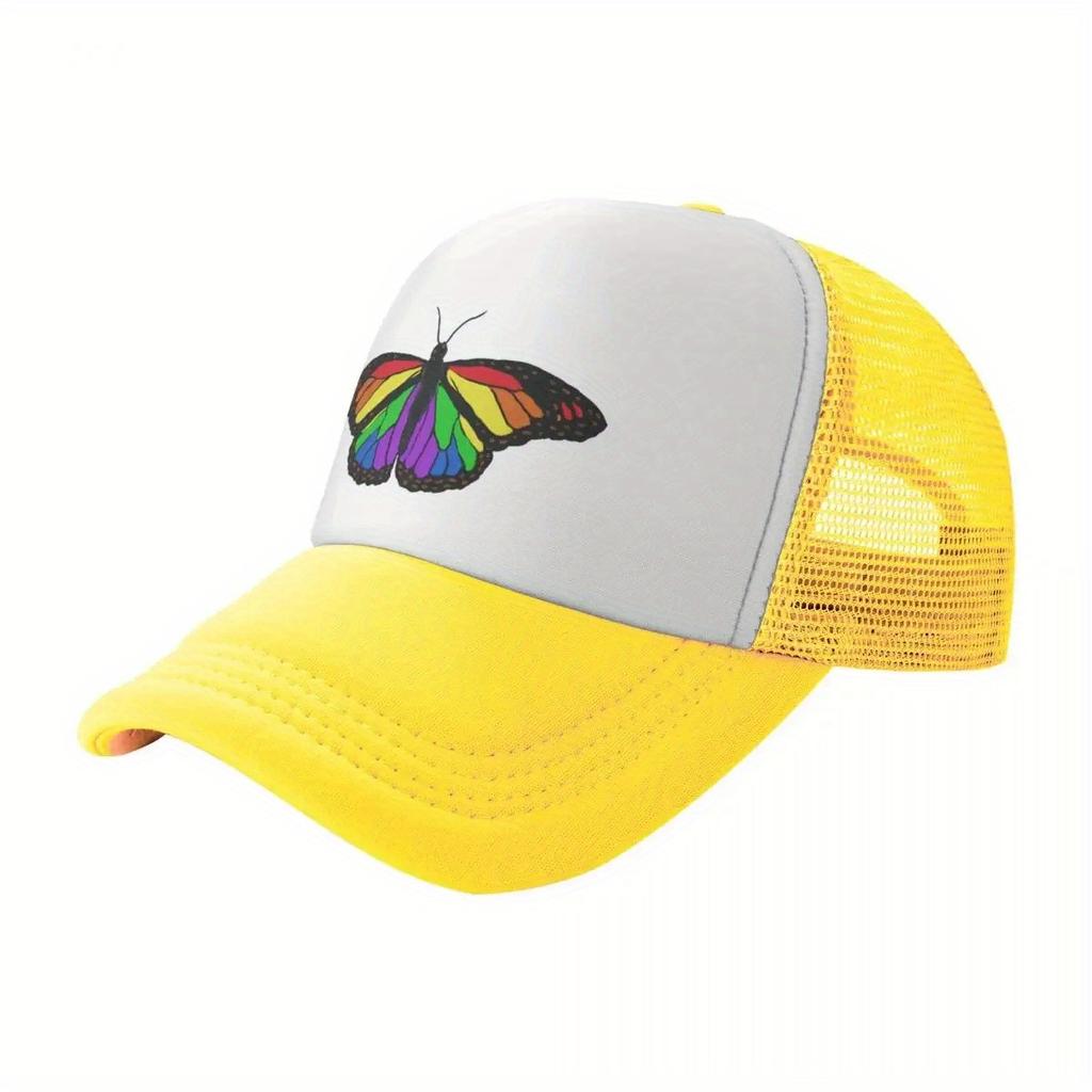 Rainbow Butterfly Pride Flag Trucker Hat Adjustable Mesh Baseball Cap Casual Unisex