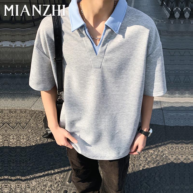 Men s Casual Faux Two-Piece Polo T-Shirt 2XL