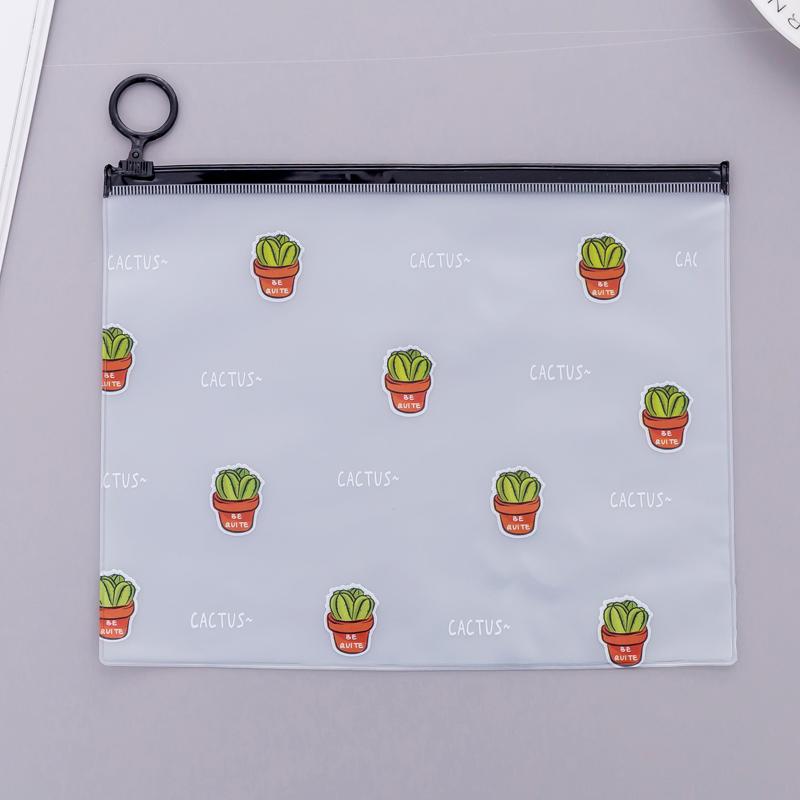 Cactus Zipper Transparent PVC  File Folder Document Filing Bag Traveler's Diary Accessory Tickets Cards Storage Bag