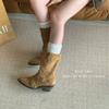 2025 Korean Version of the New Niche Design Retro French Short Boots Small Square Head Western Boots Suede Medium Boots Women's Boots