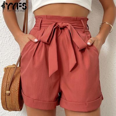 Damenmode, lässig, einfarbig, bedruckt, Sport-Shorts mit hoher Taille