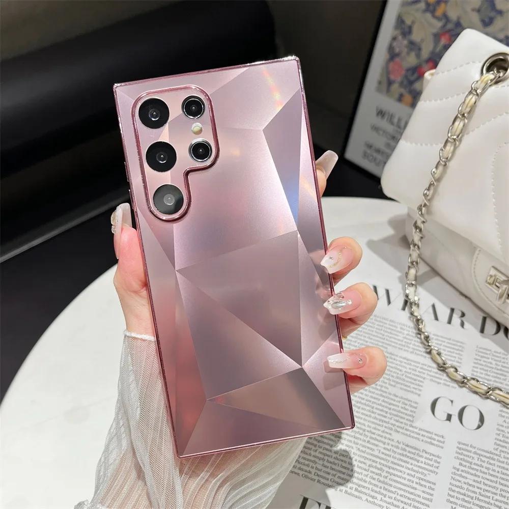 3D Diamond Pattern Matte Plating Cover For Samsung Galaxy S24 S23 Ultra S22 Plus A53 A54 A55 A34 A23 Hard Shockroof Case
