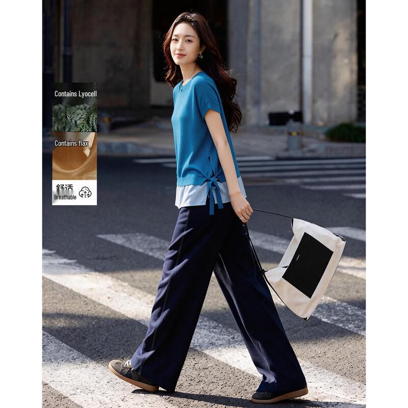 Women s Linen Blend Color Block Knit Top XL