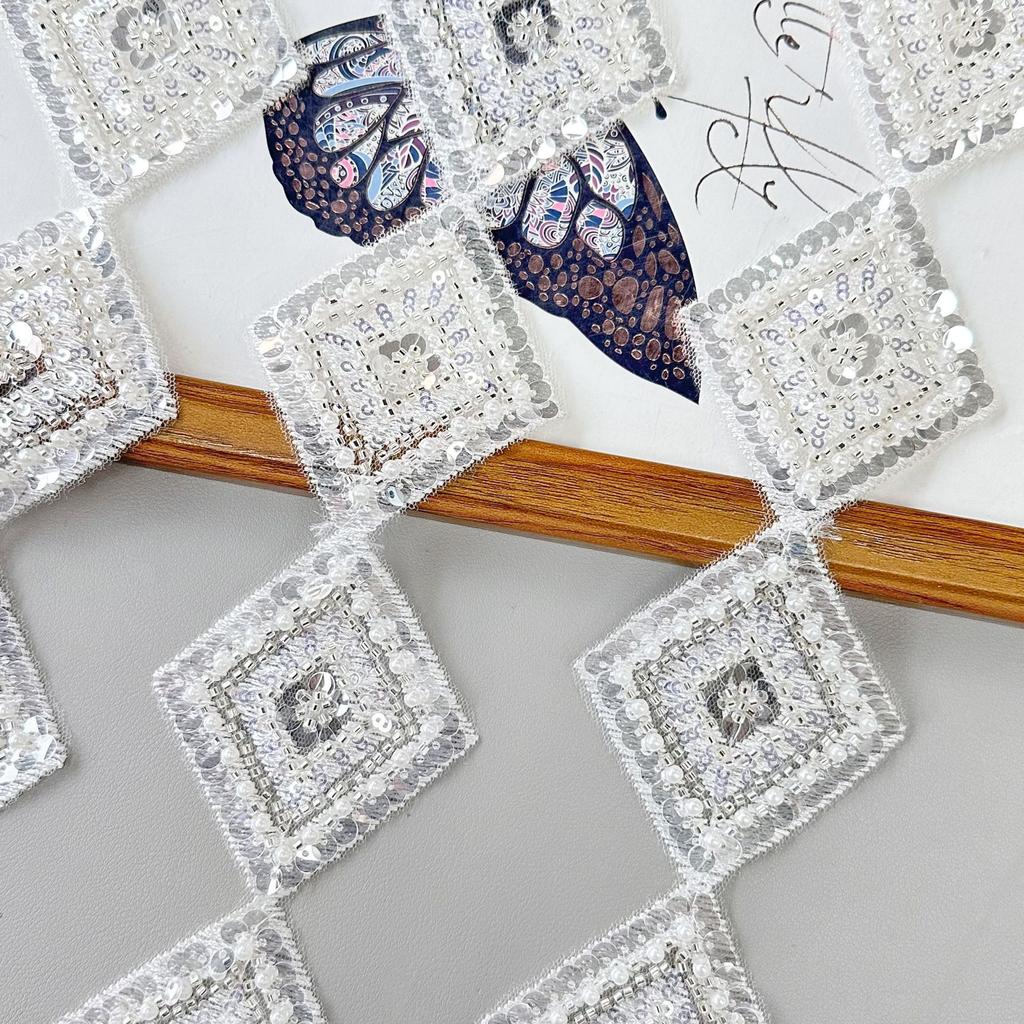 7Cm Silver Rhombus Sequined Beads Barcode Clothing Skirt Belt Cuffs Decorative Lace Accessories
