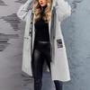 2024 Casual Lambswool Patchwork Letter Hooded Coat with Drawstring Zipper