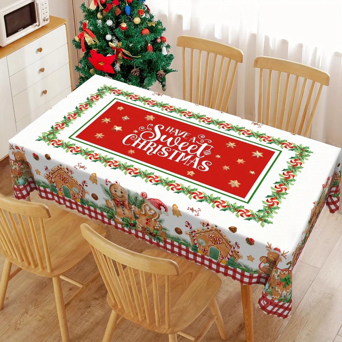 

Christmas Gingerbread Man Rectangle Tablecloth Table Decor Winter Xmas Waterproof Table Cloths Table Decor Navidad Decorations 50x50cm napkin
