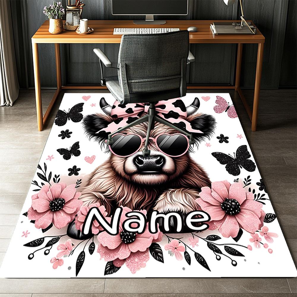 Custom Name Cow Printed Carpet,Rug for Office Chair Living Room Bedroom Kitchen Room Decor Gifts.