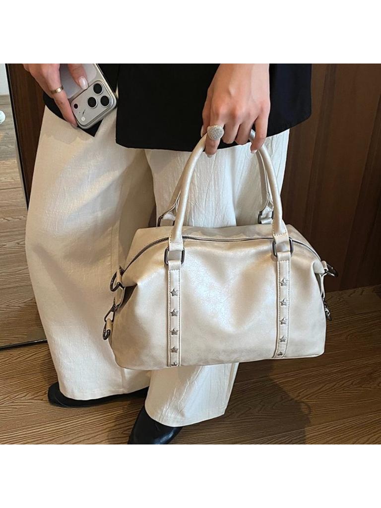 Boston Bag Women PU Large Capacity Studded Travel Office