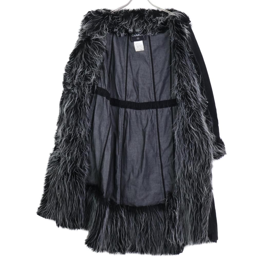 Chanel [Domestic Regular] 02A P20193 Fur Denim Coat 36 blackUsed