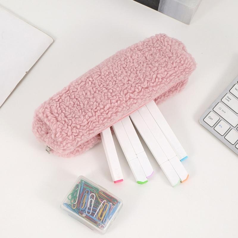 Large Capacity Pencil Case Zippered Plush Pen Pencil Pouches Portable Pencil Organizers Bag Travel Cosmetic Storage Bag