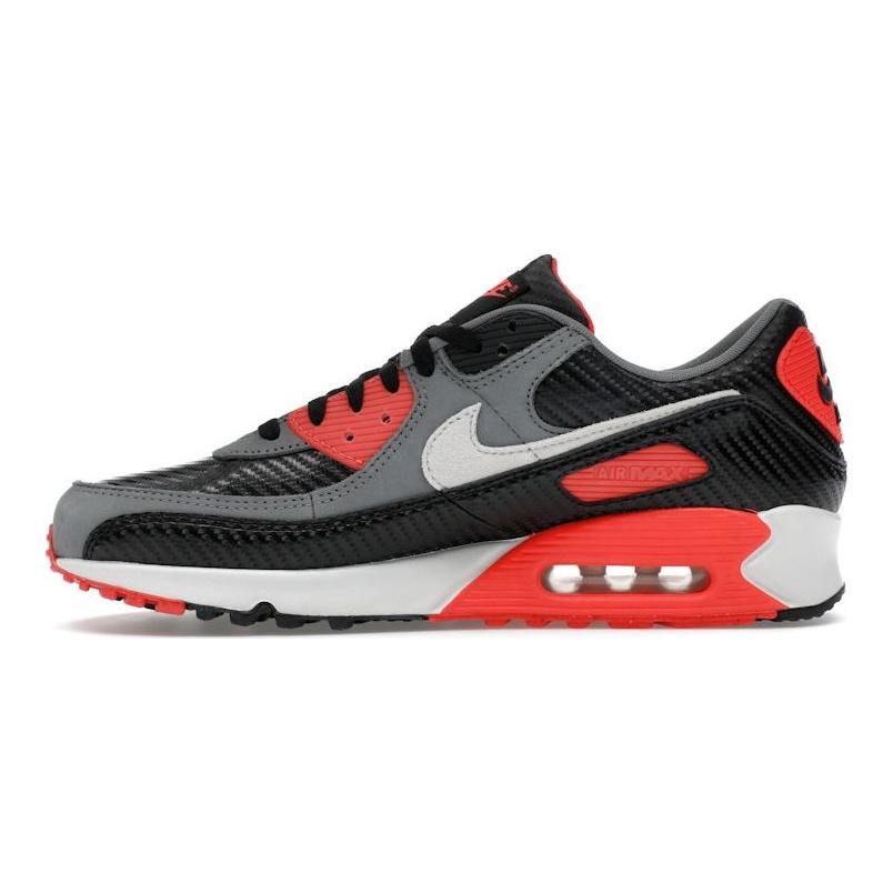 Nike Mens Air Max 90 Premium Carbon Fiber Infrared Men Sneakers Black Cool-Grey Bright-Crimson HM9432-001