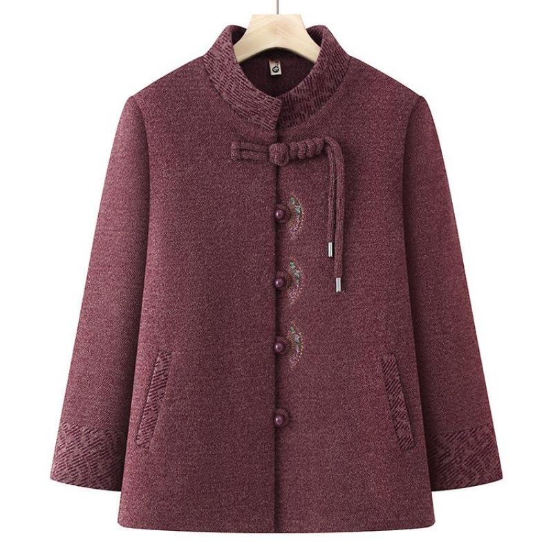 Winter Woolen Coat Women's Chinese Style Plush Old Lady Thickened Clothes