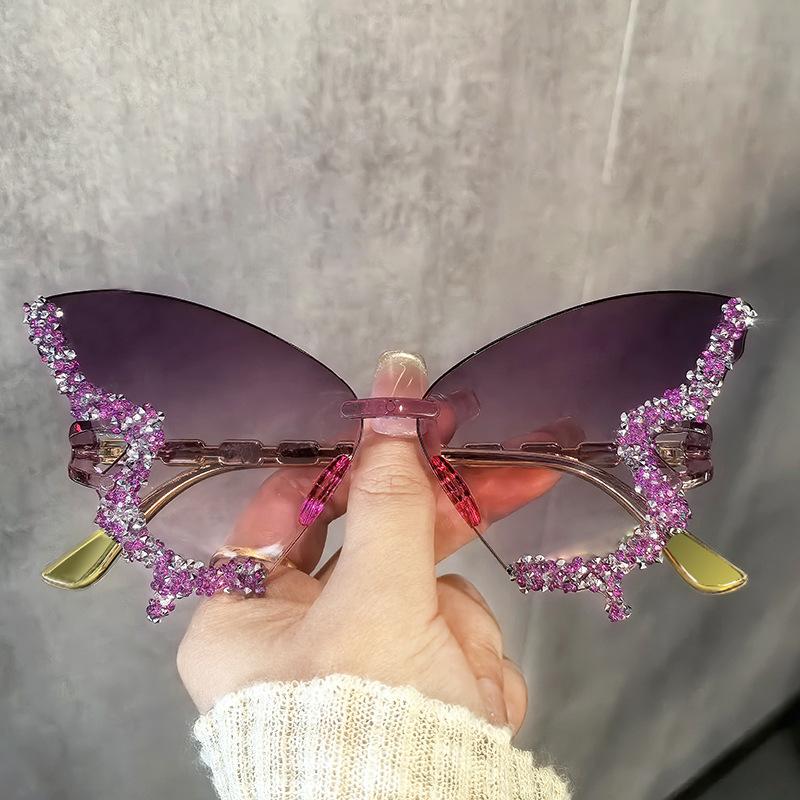 

Luxury Diamond Butterfly Sunglasses Women Y2K Vintage Rimless Oversized Eyeglasses Ladies Eyewear UV400 1PC