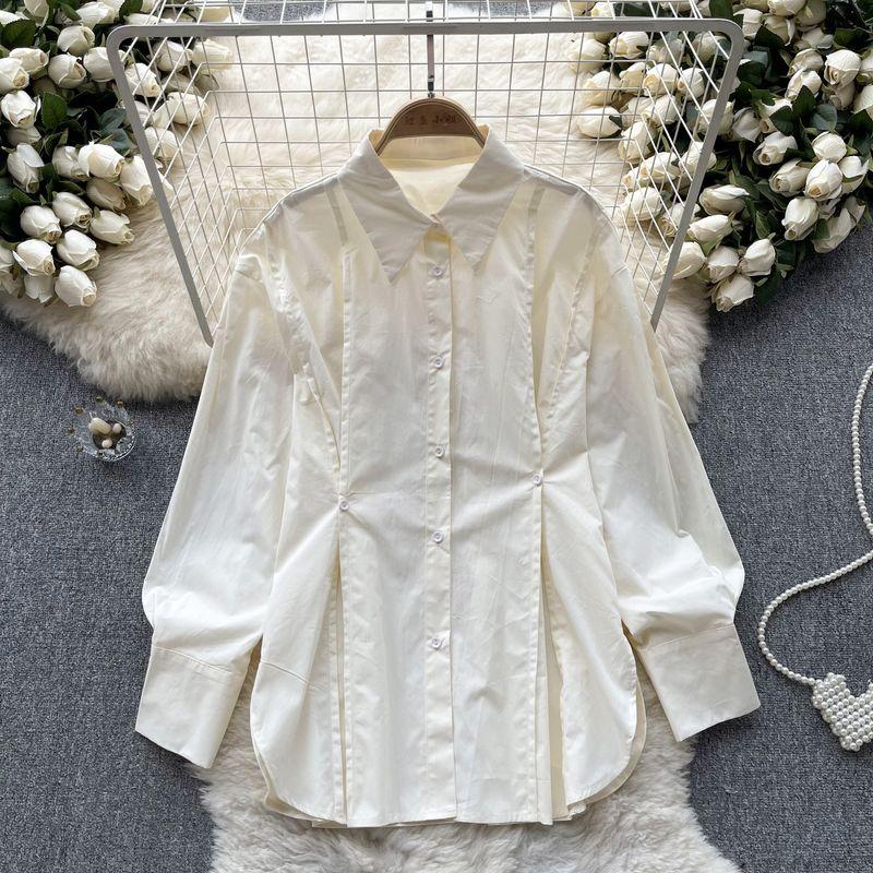 

Normcore Pure Color Fall Loose Fancy Chic Shirt Apricot color One size