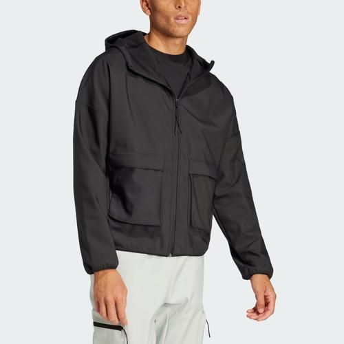 Adidas Solid Color Loose Outdoor Workwear Hooded Jacket for Men, Black