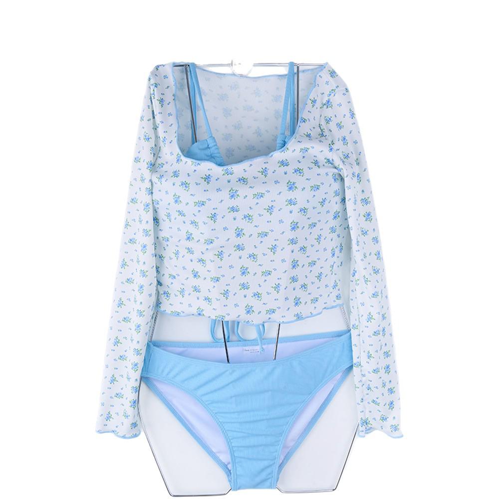 Women's Sun Protection Swimsuit: Chic Long Sleeve Three-Piece Set for Beach & Hot Springs