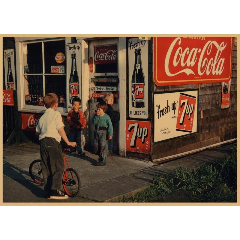 

Large Decorative Nostalgic Retro American Street Coke Shop Painting for Bar or Cafe White card paper (non-adhesive) 30*42 cm
