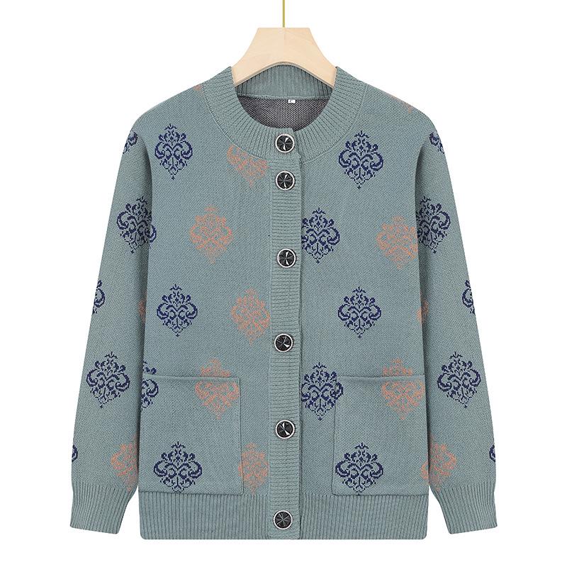 Grandma's Autumn Coat Cardigan: Knitwear for Middle-aged to Elderly Women