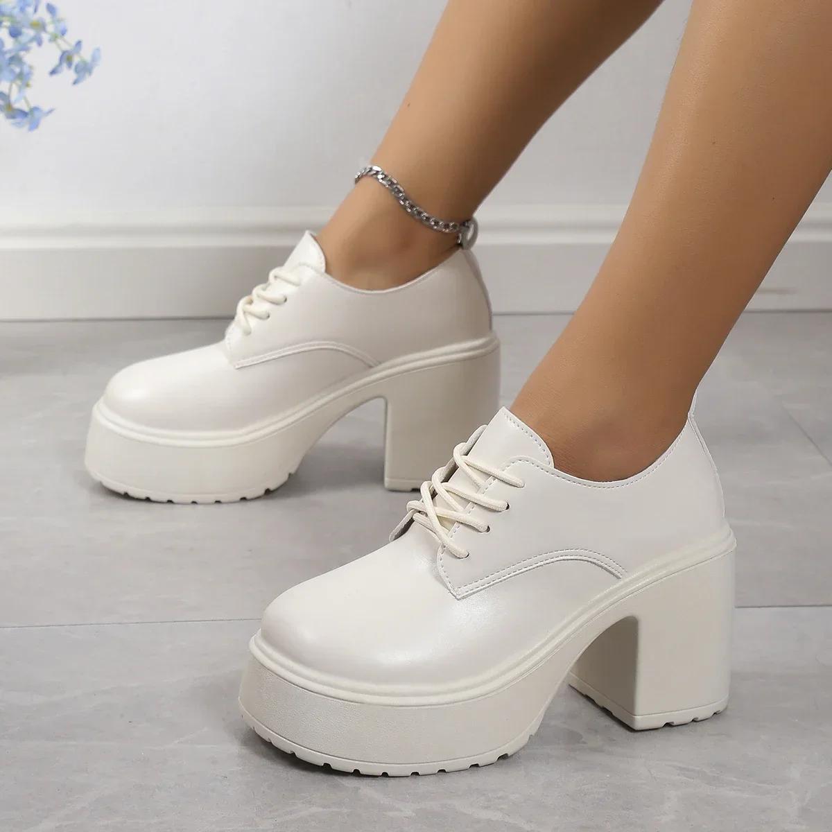 

Fashion 2024 New Shoes for Women High Quality Mary Janes Women s High Heels Fashion Solid Office and Career Round Toe Platform Heels 35 off білий колір