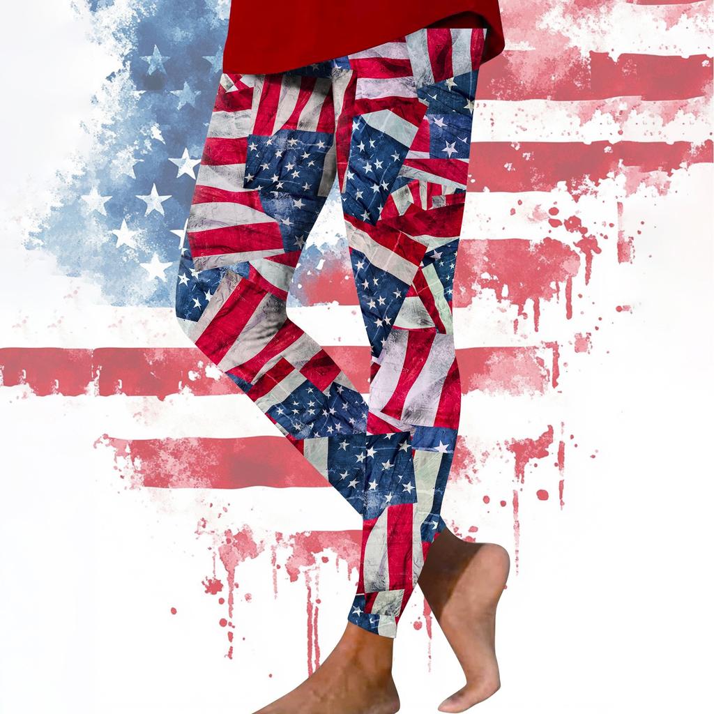 Women's Casual Fashion Outdoor Independence Day Printed Slim Elastic Yoga Pants Cropped Pants