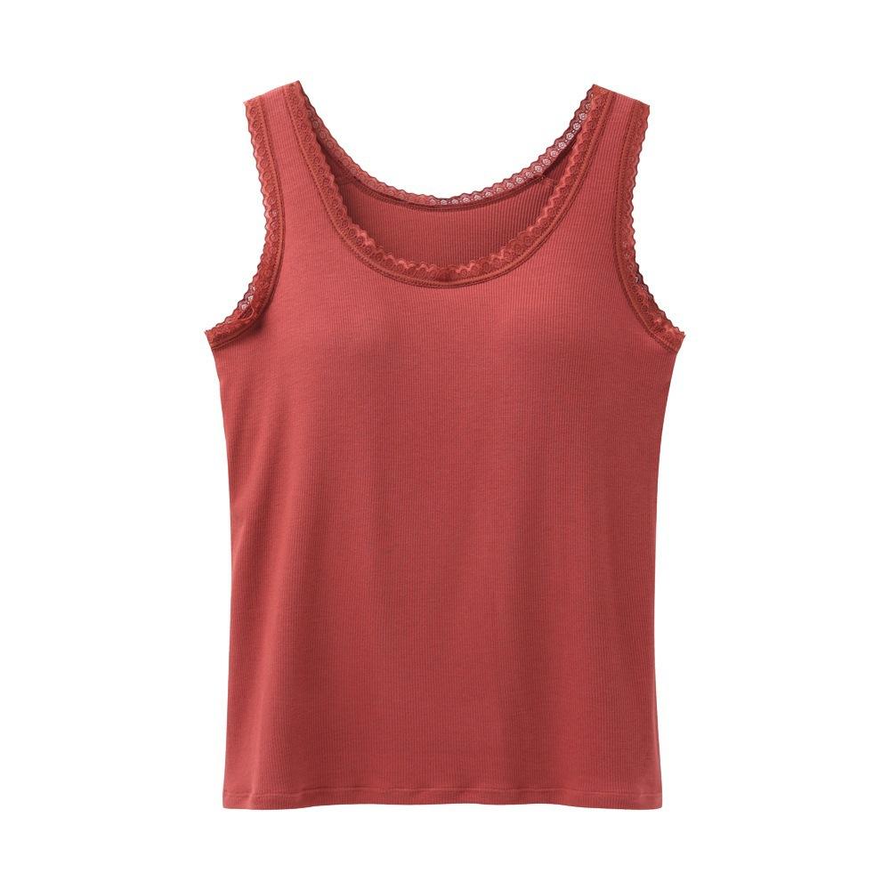 

New one-piece lace edge with chest pad vest women s threaded elastic bottoming shirt anti-light and no-wear bra XXXL бордовий