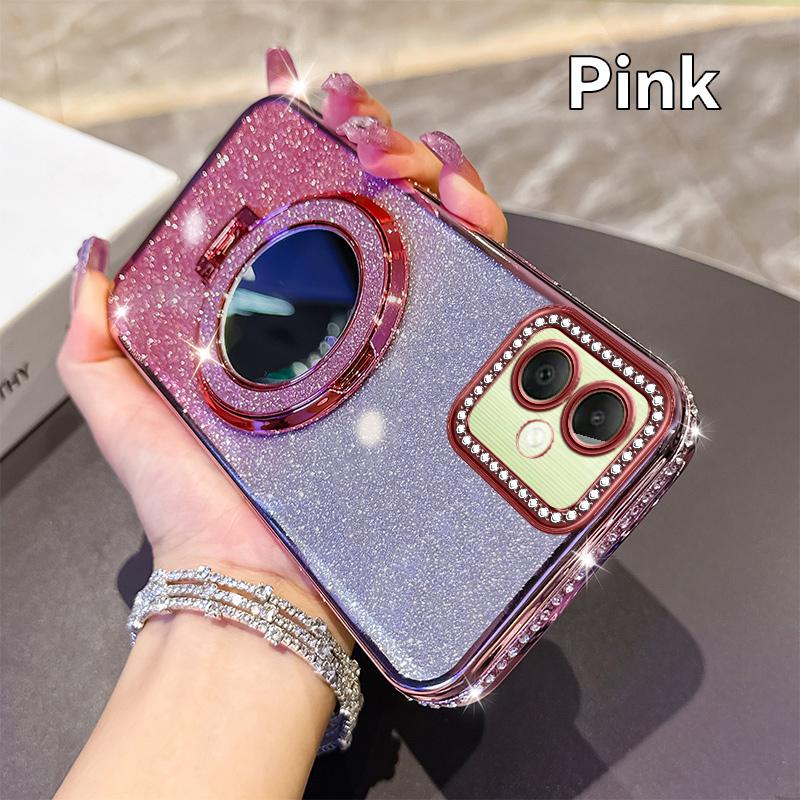 KEYSION Luxury Glitter Jewelled Magnetic Phone Case for Samsung Galaxy A07 A06 A05 A04 Makeup Mirror Stand Shockproof Back Cover