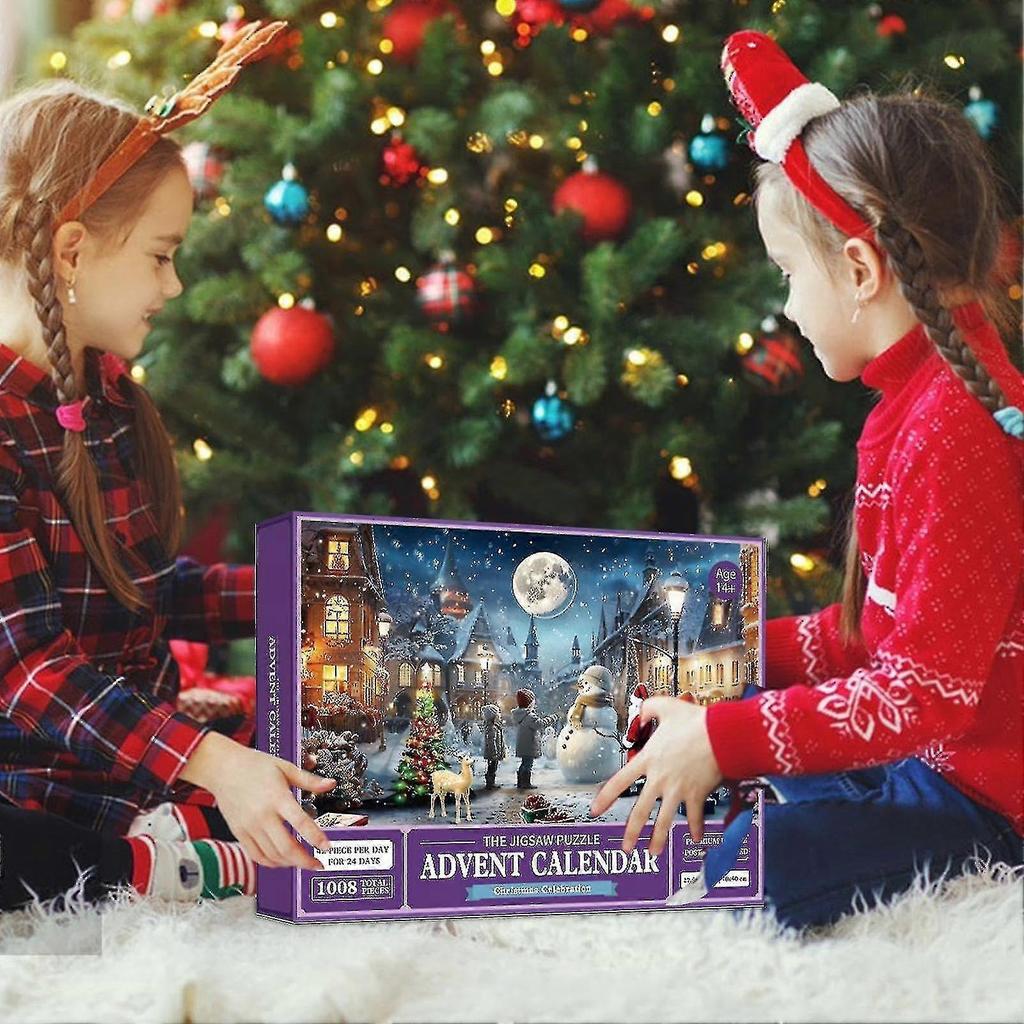 Adventskalender 2024 – Weihnachtsmann bereitet Geschenke vor – Familienpuzzle mit 1008 Teilen, 24 Schachteln für den Countdown bis Weihnachten