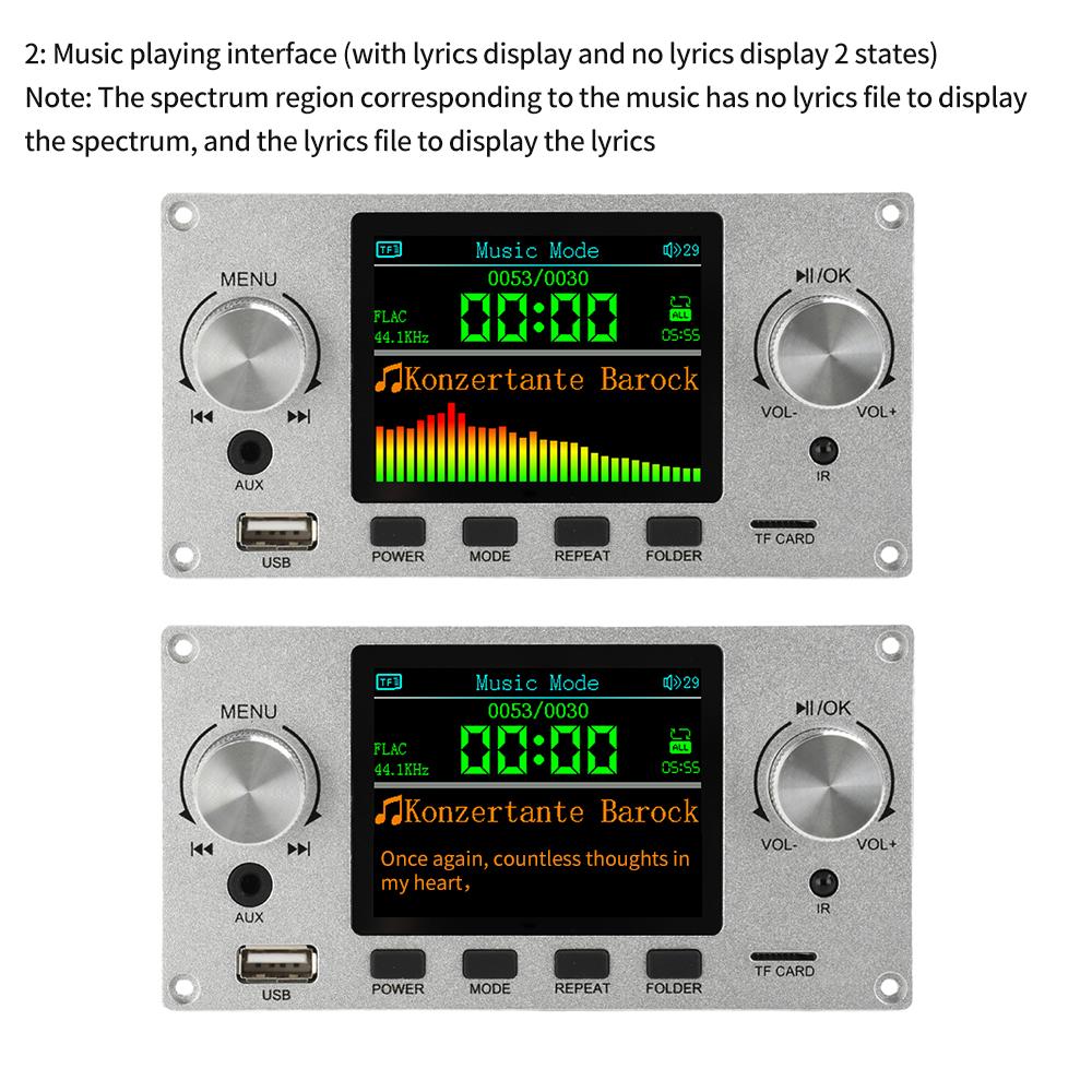 MP3 Decoder Board Bluetooth V5.3+BR+EDR TFT lossless I2S digital Audio Player DIY MP3 Player Car FM Radio Module TF USB