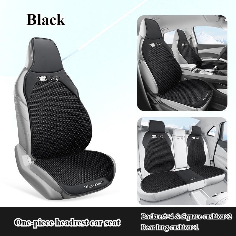 Breathable summer car seat cover - cool ice rattan weave, PU leather trim, lovely embroidery, suitable for One-piece seat