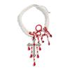 Salircon Goth Imitation Pearl Red Crystal Blood Drop Tassel Necklace Women Exaggerated Big Cross Pendant Chain Halloween Jewelry