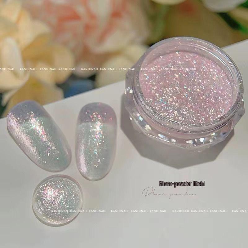 Fairy Manicure: Transparent Nude Highlight Powder with Fine Glitter and Crystal Stone for Special Nail Wear