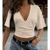 Blusas y Camisas Casuales de Moda para Mujer JPNTKY de Manga Corta con Cuello en V