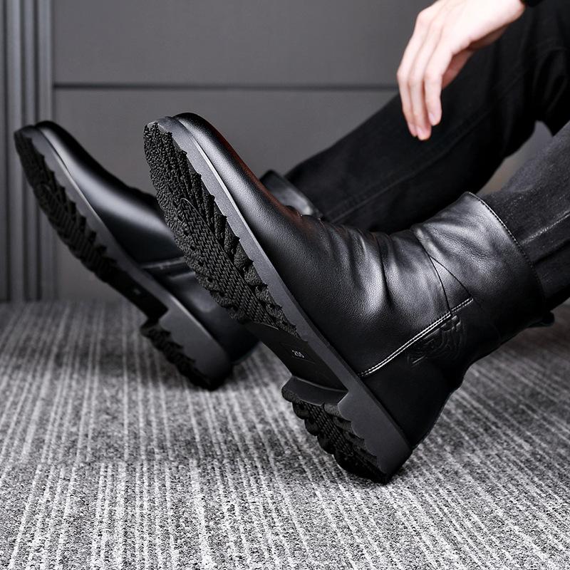 Men Cowboy Boots Genuine Leather Men's Boots Ankle Boot High Top Shoes Outdoor Work Casual Shoes Motorcycle Combat Boots