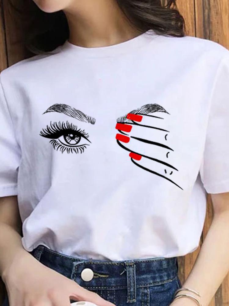 Women Fashion 2022 Cartoon Shirt Print Summer T-Shirts Female Sexy T-Shirt Aesthetic Clothes Summer Tops Trend Graphic T Top