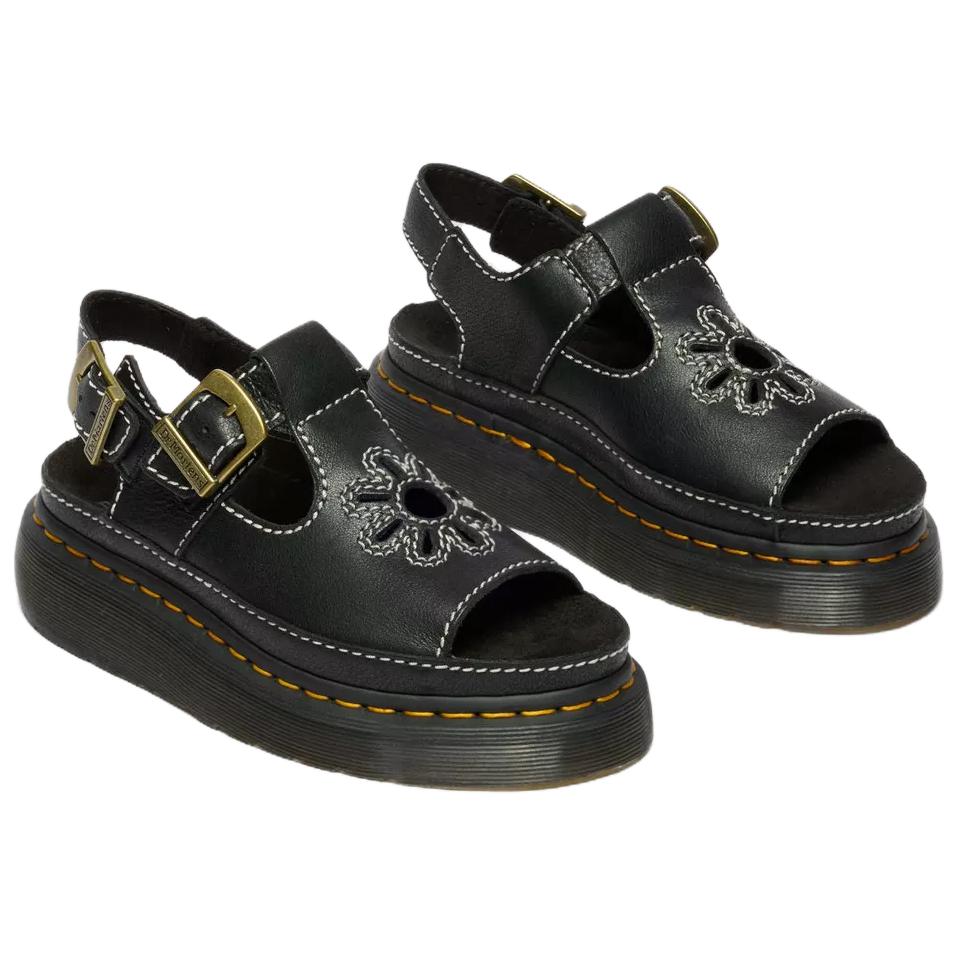 Dr. Martens Dunnet Flower Leather Vintage Fashion One Strap Sandals Women Sandals Black 40526001