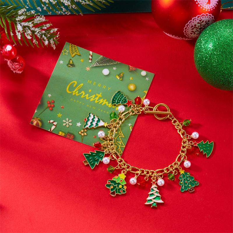 Creative Christmas Elk Bell Zircon Bracelet for Women Cute Santa Claus Tree Candy Cane Stocking Multi Pendant Chain Zircon Gift