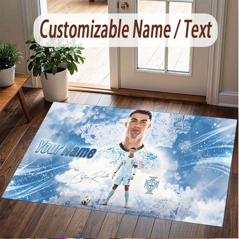 Benutzerdefinierter Teppich Cristiano Ronaldo Muster Druck Name Text Weicher Rutschfester Boden Teppich für Zuhause Innen Dekoration