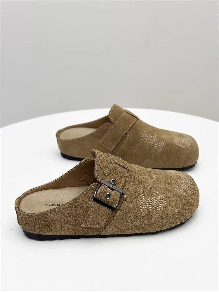 

Soft leather version~ Baotou Muller fashion women s shoes 2025 spring new versatile casual lazy Boken drag women s shoes tide 40