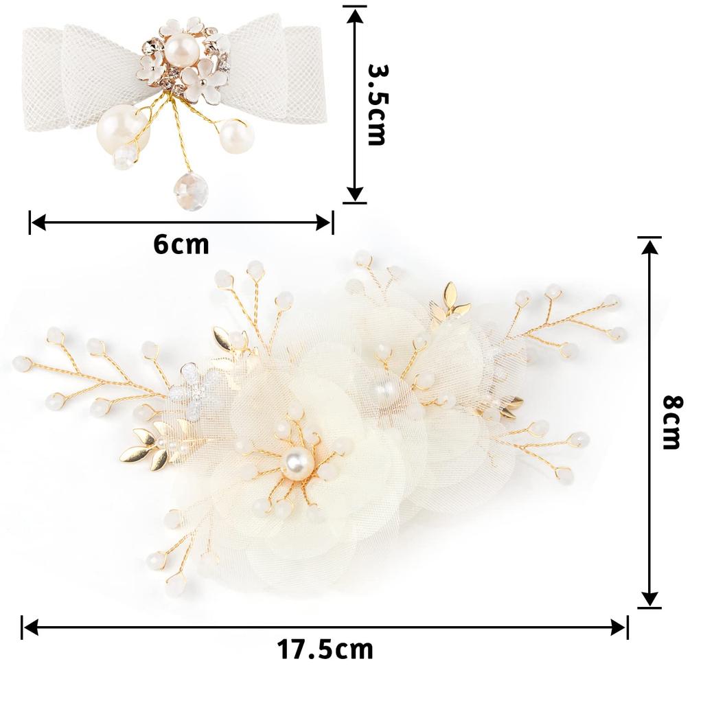 HUAZONTOM Hair Ornament, Wedding Hair Accessory, Flower Bow Hair Clip, 2-Piece Headpiece Set, Stylish Headpiece for Women and Children, Wedding