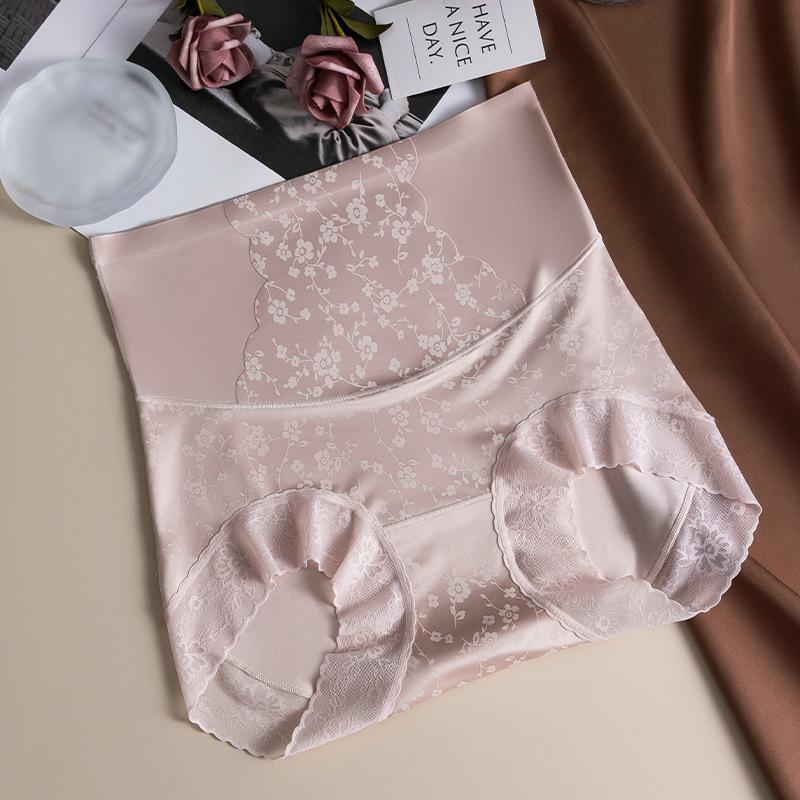 Ladies Spring and Autumn New Style Palace Flowers High Waist Abdominal Lift Hip Close Skin Without Trace Naked Sense Briefs
