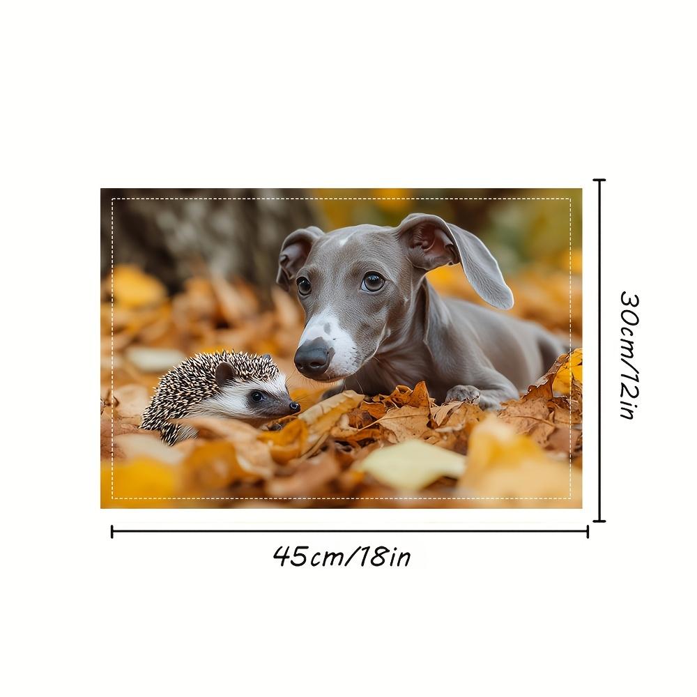 4pcs Set, Greyhound and Hedgehog Pattern Placemats, Fashionable Printed Table Mats, Suitable for Dining Tables, Kitchens, Parties, Indoor Use, Holiday