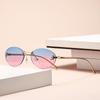 Women's Trendy Oval Rimless Rhinestone Sunglasses - European & American Style, Small Frame with Letter F Design