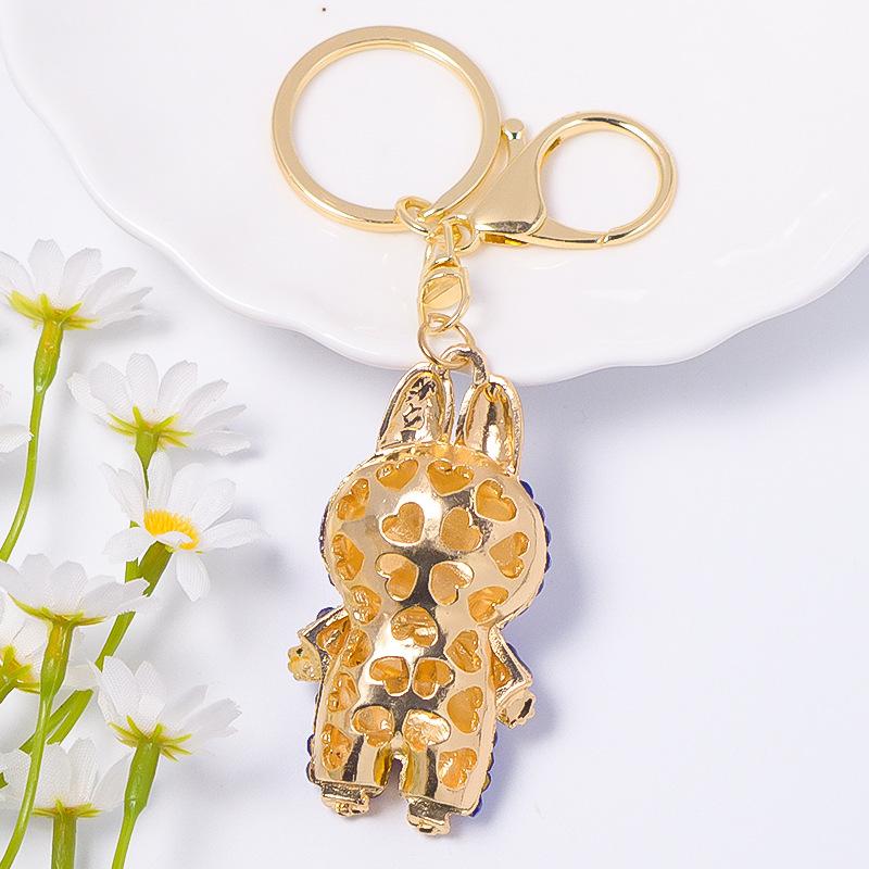Cross Border Popular Cartoon Doll with Canvas Keychain, Small Pendant Accessories, Rhinestone Metal Rabbit Keychain
