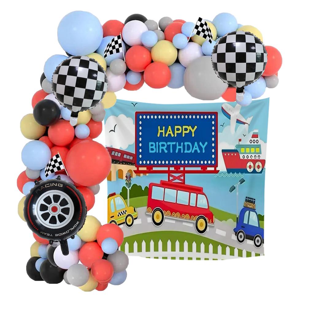 Racing Themed Birthday Party Balloon Boy Set With Background Cloth Baby Shower Venue Decoration