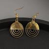 Ethnic Round Bronze Hollow Hook Earrings for Women Vintage Gold Color Metal Semicircle Handmade Personality Dangle Earrings