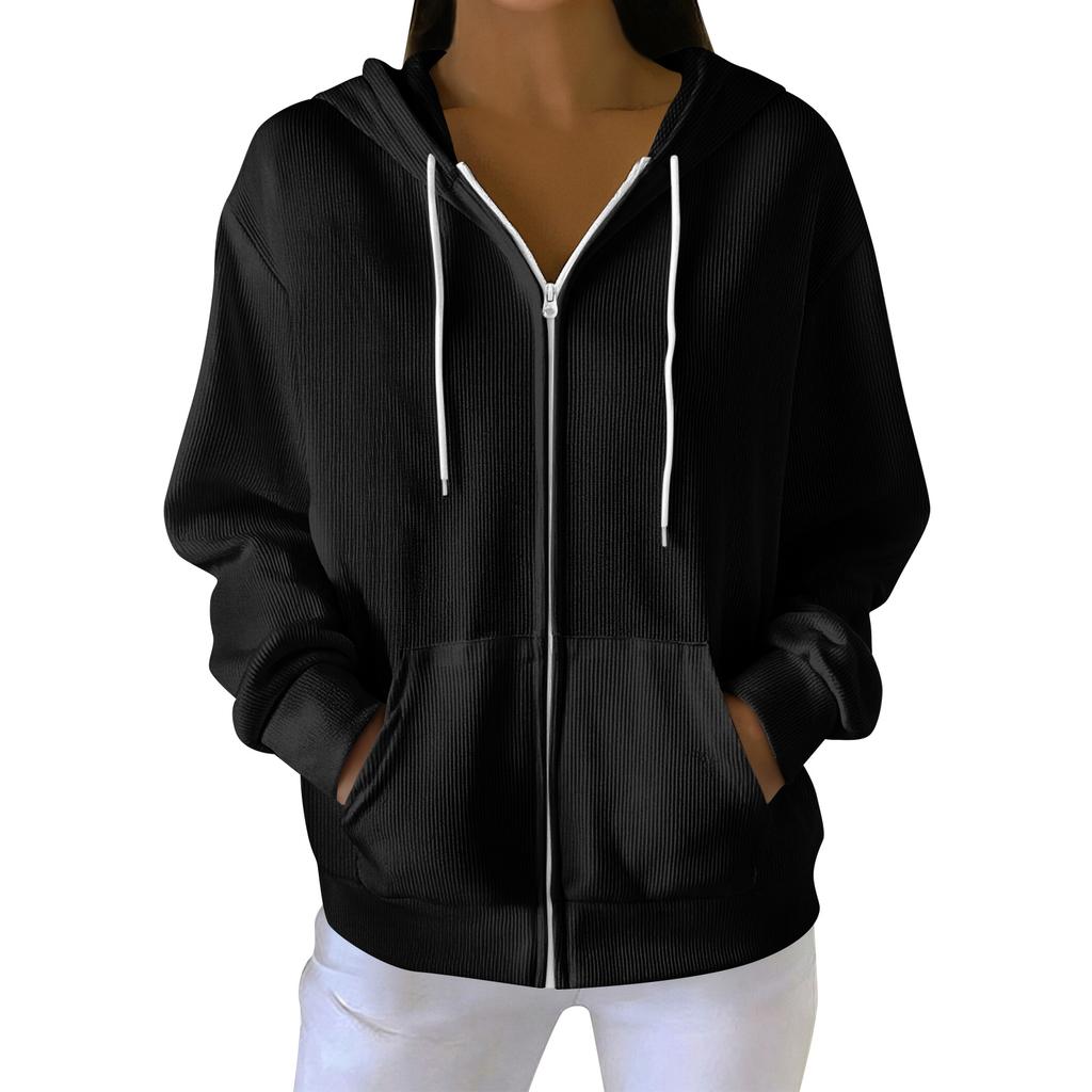 Women's Casual Fashion Long-Sleeved Zip-Up Christmas Print Knitted Hoodie