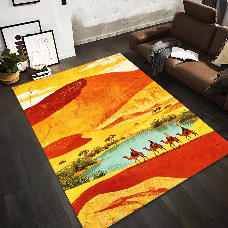

Desert Landscape Carpet with Camels, Vibrant Colors, Unique Design Suitable for use as an anti-slip for living room bedroom sofas 40x60cm( 15x23in )