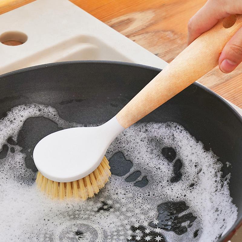Nordic Wind Kitchen Wash Tool Pot Pan Dish Bowl Wooden Brush Scrubber Cleaning Cleaner Household Cleaning Brush
