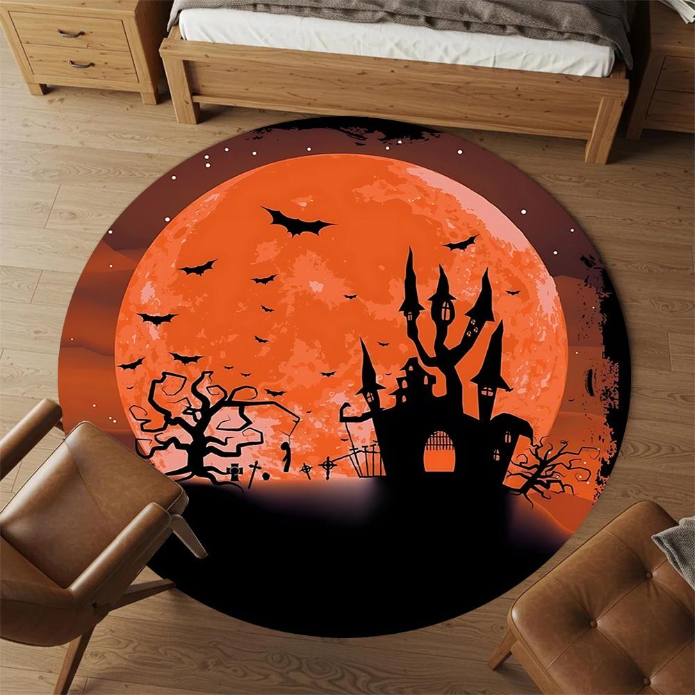 1pc Halloween Castle Round Chair mat Area Rug - Non-Slip, Floor Mat for Office, Bedroom, and Indoor Decor c1125489