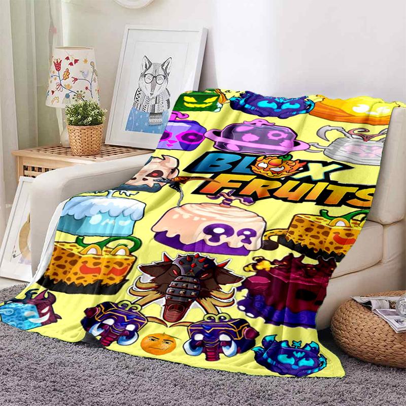 HD B-Blox Fruit 3D Cartoon Game Gift Blanket,Soft Throw Blanket for Home Bedroom Bed Sofa Travel Picnic Office Cover Kids